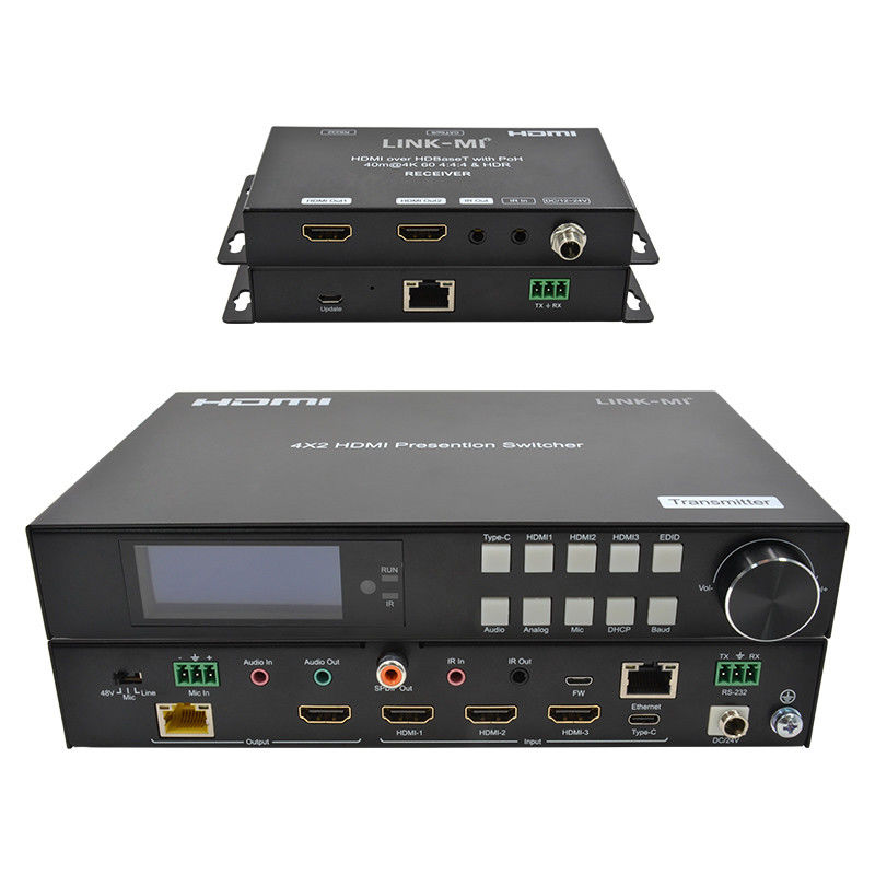 18Gbps 4K Video HDMI Switch 2.0 HDBaseT Switch com entradas HDMI e USB - C