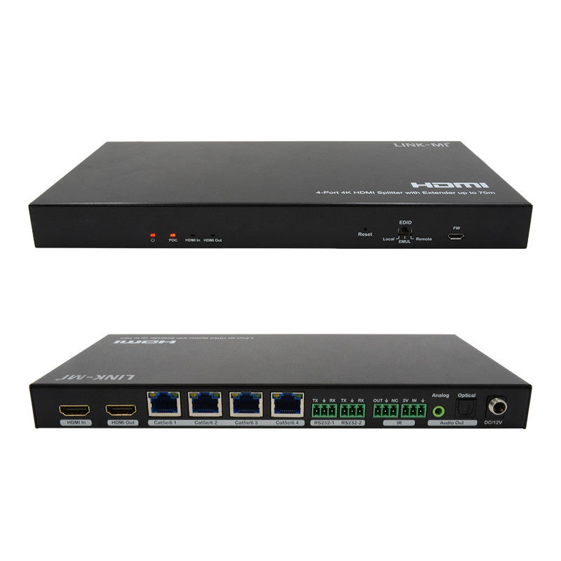 70M 1x4 4K HDMI Splitter Extender com Extractor de Áudio 1x4 HDMI Splitter Over Cat6