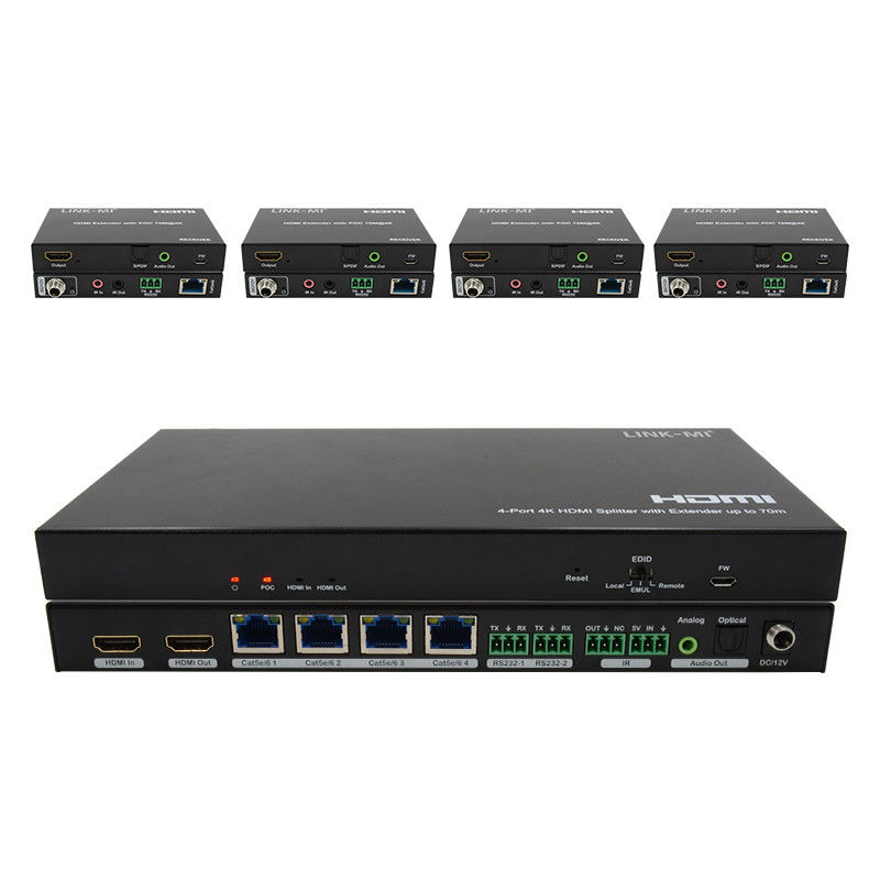 70M 1x4 4K HDMI Splitter Extender com Extractor de Áudio 1x4 HDMI Splitter Over Cat6