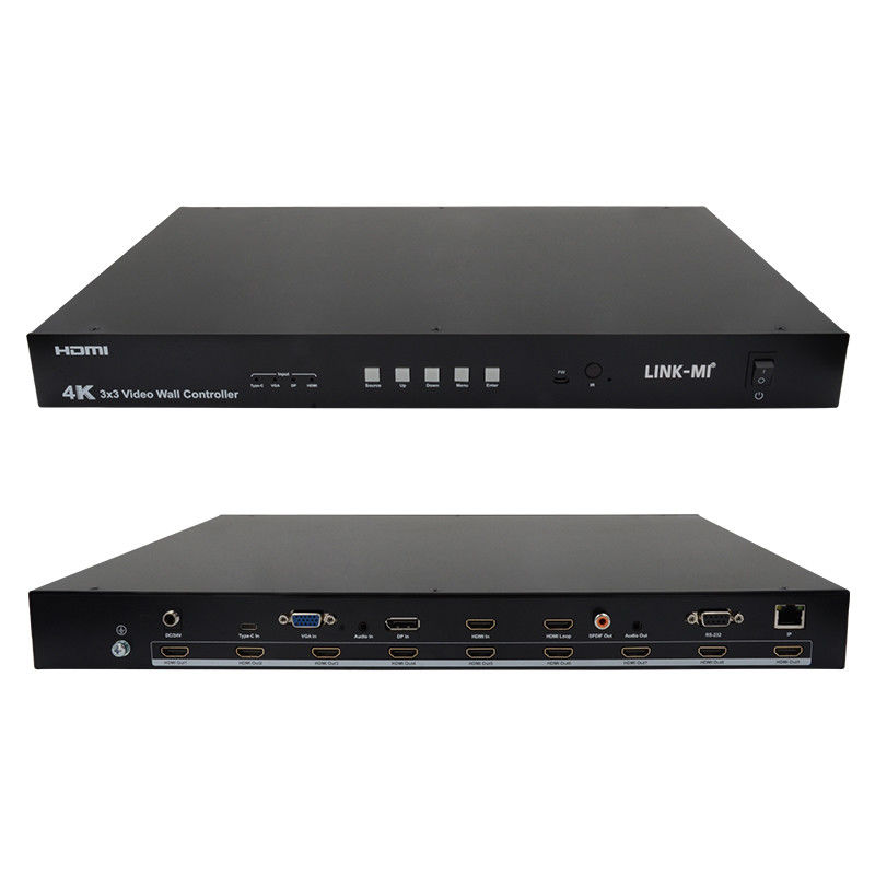 Controlador de parede de vídeo Ultra HD 4K HDMI DP 3x3 Processador de parede de vídeo VGA USB Tipo-C