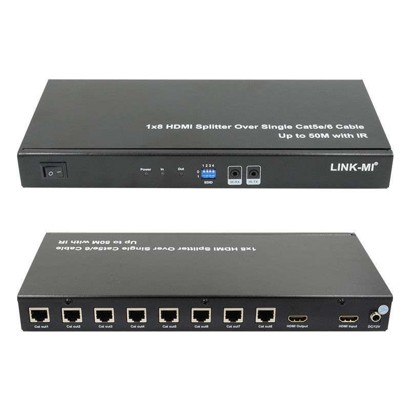 HDMI 50M 1X8 Splitter Over Cat5e 6 Suporte de cabo 3D IR 1080P 8 portas HDMI Splitter