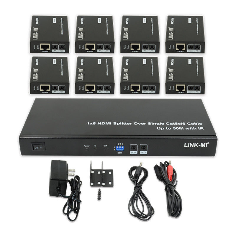 HDMI 50M 1X8 Splitter Over Cat5e 6 Suporte de cabo 3D IR 1080P 8 portas HDMI Splitter