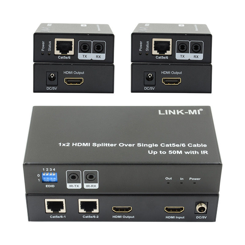 1X2 50M 4K HDMI Splitter Over Cat5e/6 Suporte de cabo 3D IR em cascata para 4 camadas