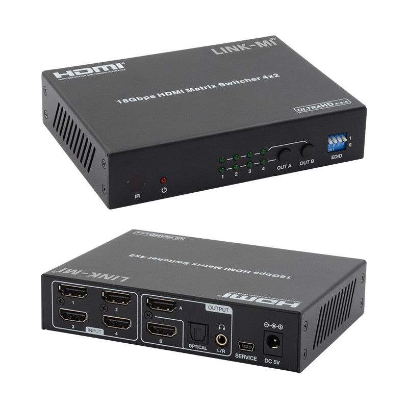 4X2 HDMI Matrix Switch Hdmi Switch Extractor de áudio 4K para 1080P Switcher de vídeo