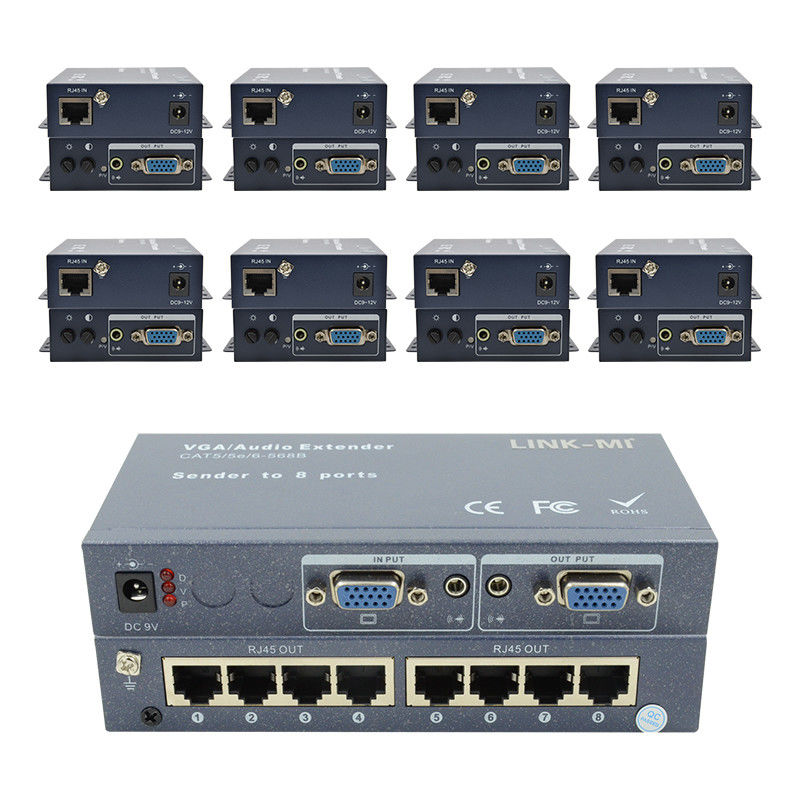 100m 200m 300m 1/8 VGA Splitter 1X8 Extensor de 1 a 8 Video Audio Extender