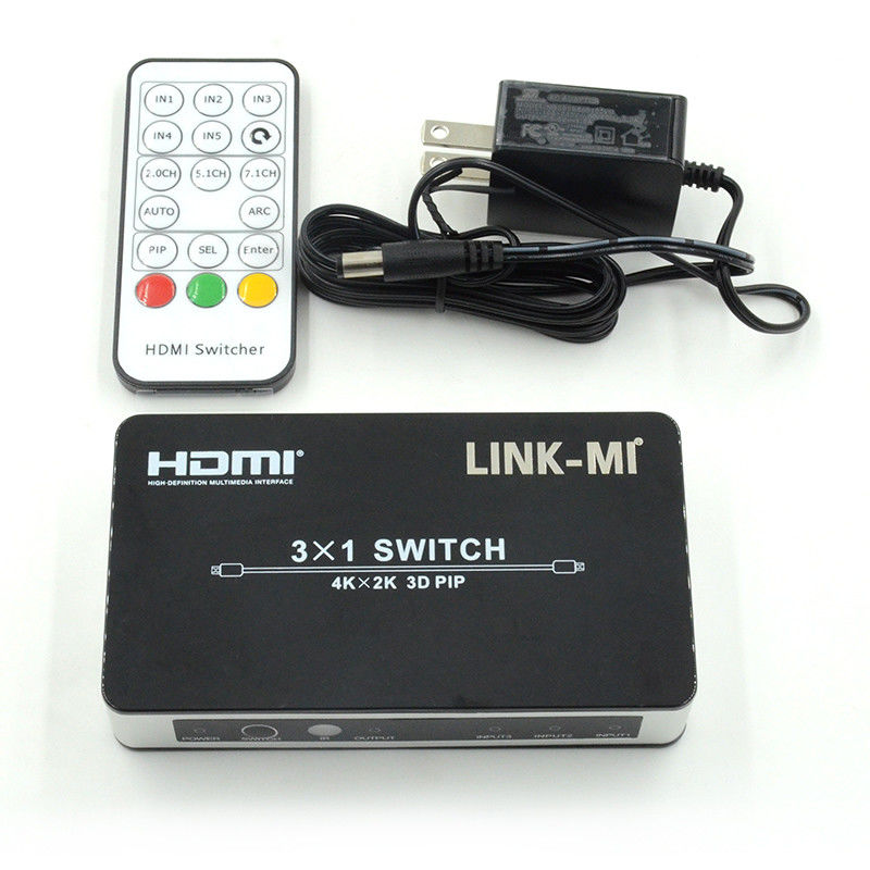 4K2K HDMI Switch 3x1 HDMI Splitter 5V 1A Suporte PIP 3D 3 para 1 Switch de vídeo