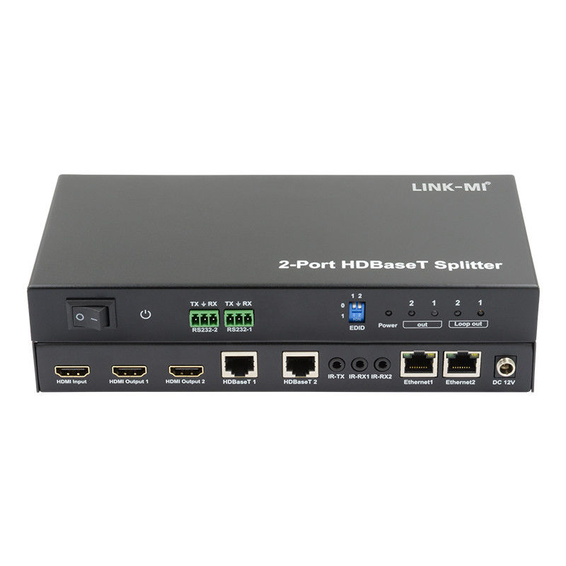 100m 1x2 HDBaseT Splitter com HDCP2.2 Compliance POC Ethernet e RS232 Pass Through