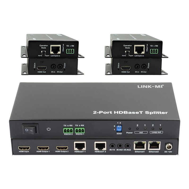 100m 1x2 HDBaseT Splitter com HDCP2.2 Compliance POC Ethernet e RS232 Pass Through