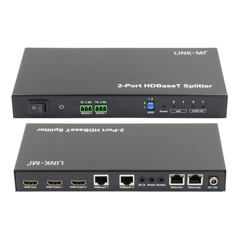 100m 1x2 HDBaseT Splitter com HDCP2.2 Compliance POC Ethernet e RS232 Pass Through