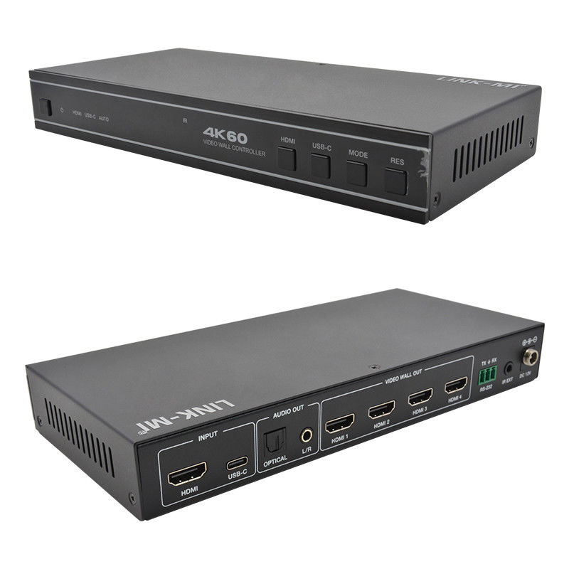 Controlador de parede de vídeo HDMI 1X4 fácil de usar com entrada de áudio USB-C e suporte RS232