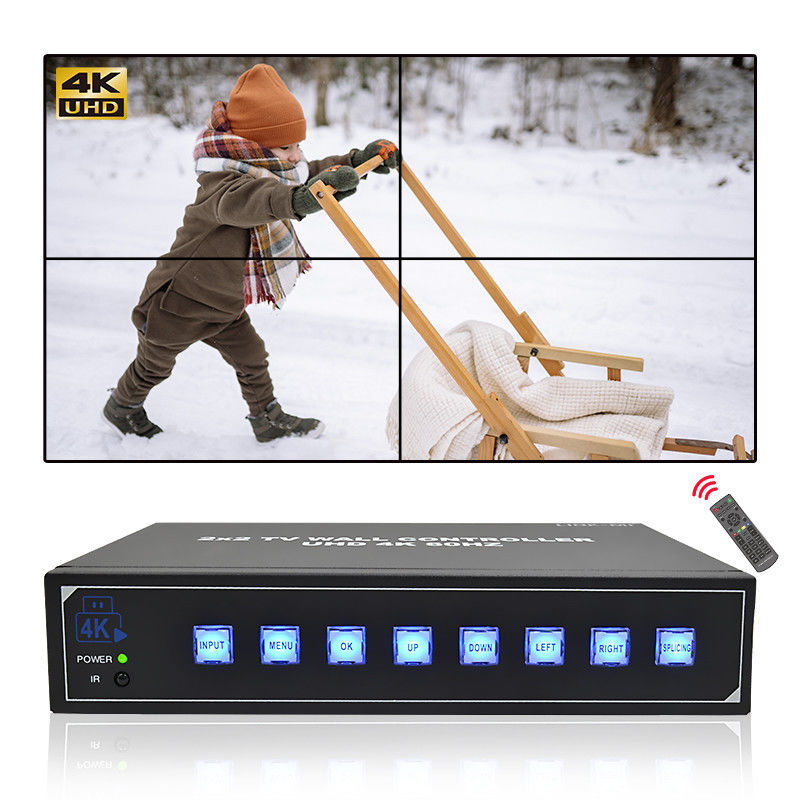 Controle remoto IR 4K HDMI Processador de parede de vídeo 2X2 para 4 TVs UHD 4K 60Hz LED Parede de vídeo