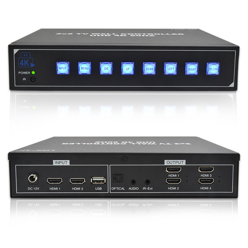 Processador de parede de vídeo 4K HDMI 2X2 Suporta ecrã automático USB para 4 TVs UHD 4K 60Hz LED Video Wall